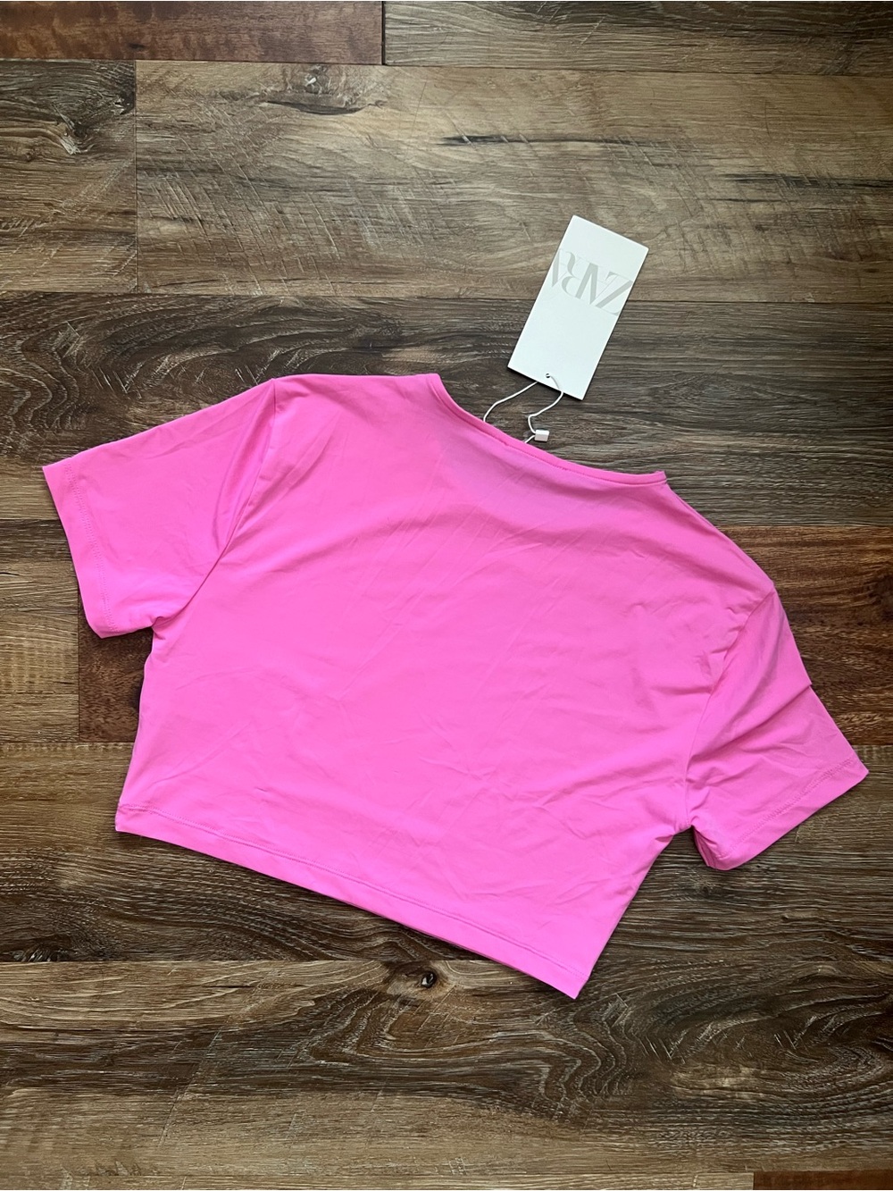 ZARA Hot Pink Cropped Crewneck Tee, Size L - Picture 2 of 5